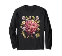 Whimsical Raspberry Graphic for Women Girls Cute Berry Face Maglia a Manica