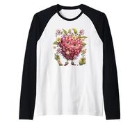 Whimsical Raspberry Graphic for Women Girls Cute Berry Face Maglia con Maniche Raglan