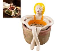 Whimsical Sitting Lady Ceramic Tea Strainer Collection, Human Shaped Tea Infuser for Decorative Display, Reusable Removable Porous Loose Leaf Teas Steeper & Drip Cup Set