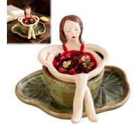 Whimsical Sitting Lady Ceramic Tea Strainer Collection, Human Shaped Tea Infuser for Decorative Display, Reusable Removable Porous Loose Leaf Teas Steeper & Drip Cup Set