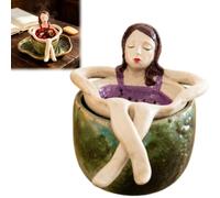 Whimsical Sitting Lady Ceramic Tea Strainer Collection, Human Shaped Tea Infuser for Decorative Display, Reusable Removable Porous Loose Leaf Teas Steeper & Drip Cup Set