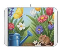 Whimsical Spring Garden Flowers - Tappetino scolapiatti assorbente, 45,7 x 61 cm, reversibile, grande tappetino da cucina