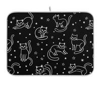Whimsical - Tappetino scolapiatti a forma di stella di gatto, ad asciugatura rapida, in microfibra, 45,7 x 61 cm, colore: nero