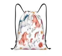 Whimsical Uni-Corn Pattern With Flowers Uomo Donna Sacca Sportiva Resistente Sacchetto Sportivo Grande Gym Sack Per Palestra Scarpe Tempo Libero