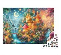 Whimsical Valley Under Crescent Moon Puzzle Da 1000 Pezzi Enchanted Cottage Dragonfly Motif Ideale Per Uomini, Donne, Anziani E over 65 38x26cm/1000pcs