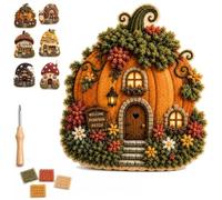 Whimsical Village 3D Fabric Poke Art Kit,Floral Mushroom Cottage Craft Set (#E)