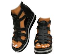 Whimsyard Sandali con zeppa con decorazione di strass, sandali ortopedici con zeppa da donna con supporto per l'arco, sandali da donna con cinturino avvolto a punta aperta casual con zeppa, Nero