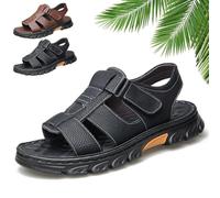 Whimsyard Sandali estivi traspiranti in pelle da uomo, sandali bassi in pelle da uomo con supporto plantare, sandali estivi ortopedici con punta aperta e cinturino regolabile (Nero,39)