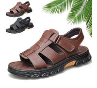 Whimsyard Sandali estivi traspiranti in pelle da uomo, sandali bassi in pelle da uomo con supporto plantare, sandali estivi ortopedici con punta aperta e cinturino regolabile (Marrone,43)