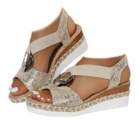 Whimsyard Sandali ortopedici con zeppa, comodi, da donna, con zeppa, casual, aperti sul davanti, comodi, per passeggiate all'aperto, spiaggia, con supporto per arco plantare, Oro, 40.5 EU