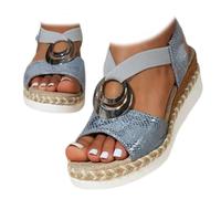 Whimsyard Sandali ortopedici con zeppa, comodi, da donna, con zeppa, casual, aperti sul davanti, comodi, per passeggiate all'aperto, spiaggia, con supporto per arco plantare, Blu, 41.5 EU
