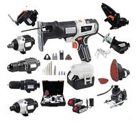 WHIPIN Kit Combinato utensile Elettrico 10 in 1 Kit di Utensili elettrici Senza Fili, Multifunzionale for la Lavorazione del Legno, Kit di Utensili elettrici Senza spazzole con Batteria