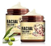 Whipped Beef Tallow and Honey Balm, Grass Fed Grass Finished Face Cream, Beef Tallow Skin Care, Tallow Moisturizer, Pure Cream Tallow Honey Cream for Face and Body (2 PCS)
