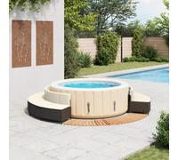 Whirlpool - Set di 6 panche e 2 scale, in rattan sintetico e legno di acacia, mobili da giardino per zona benessere, colore nero
