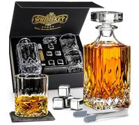 WHISISKEY Decanter per Whisky - Set Whisky Regalo - Idee Regalo Uomo Compleanno - Classica Decanter 700ML, Scatola Regalo, 2 Bicchieri da Whisky x 310ML, 4 Pietre di Whisky, Accessori