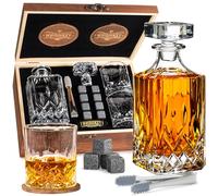 WHISISKEY Decanter per Whisky - Set Whisky Regalo - Idee Regalo Uomo Compleanno - Classica Decanter 700ML, Scatola Regalo, 2 Bicchieri da Whisky x 310ML, 8 Pietre di Whisky, Accessori