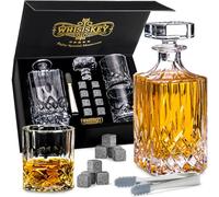 WHISISKEY Decanter per Whisky - Set Whisky Regalo - Idee Regalo Uomo Compleanno - Classica Decanter 700ML, Scatola Regalo, 2 Bicchieri da Whisky x 310ML, 8 Pietre di Whisky, Accessori