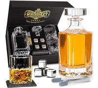 WHISISKEY Decanter per Whisky - Set Whisky Regalo - Idee Regalo Uomo Compleanno - Classica Decanter 700ML, Scatola Regalo, 2 Bicchieri da Whisky x 310ML, 4 Pietre di Whisky, Accessori