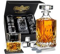 WHISISKEY Decanter per Whisky - Set Whisky Regalo - Idee Regalo Uomo Compleanno - Classica Decanter 700ML, Scatola Regalo, 4 Bicchieri da Whisky x 310ML, 4 Pietre di Whisky, Accessori