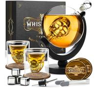 WHISISKEY Decanter per Whisky - Set Whisky Regalo - Idee Regalo Uomo Compleanno - Cranio Decanter 900ML, Scatola Regalo, 2 Bicchieri da Whisky x 125ML, 4 Pietre di Whisky, Accessori