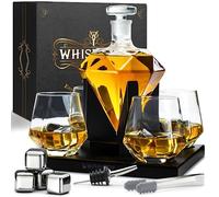 WHISISKEY Decanter per Whisky - Set Whisky Regalo - Idee Regalo Uomo Compleanno - Diamantata Decanter 1000ML, Scatola Regalo, 4 Bicchieri da Whisky x 300ML, 4 Pietre di Whisky, Accessori