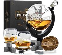 Whisiskey Decanter per Whisky - Set Whisky Regalo - Idee Regalo Uomo Compleanno - Globe Decanter 900ML, Scatola Regalo, 2 Bicchieri da Whisky x 285ML, 8 Pietre di Whisky, Accessori