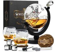 WHISISKEY Decanter per Whisky - Set Whisky Regalo - Idee Regalo Uomo Compleanno - Globe Decanter 900ML, Scatola Regalo, 2 Bicchieri da Whisky x 285ML, 4 Pietre di Whisky, Accessori
