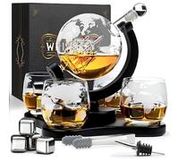 WHISISKEY Decanter per Whisky - Set Whisky Regalo - Idee Regalo Uomo Compleanno - Globe Decanter 900ML, Scatola Regalo, 4 Bicchieri da Whisky x 285ML, 4 Pietre di Whisky, Accessori