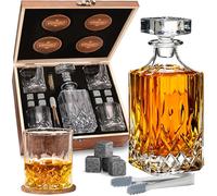 WHISISKEY Set di caraffa per whisky - Set regalo per uomini - regalo per uomini - regalo di compleanno uomo - decanter classico 700 ml, 4 bicchieri da whisky, 4 pietre da whisky