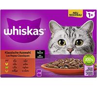 Whiskas 1+ cibo umido per gatti - selezione classica in salsa, 12 x 85 g (1 confezione) - cibo umido di alta qualità in 12 sacchetti per un gatto felice a partire da 1 anno