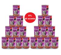 WHISKAS Cibo umido per gatti 1+ con manzo in salsa 24x400g