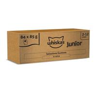 Whiskas Selezione Gustosa in Salsa Junior 2-12 mesi, Cibo Umido per Gatti, Pacco Formato Scorta, 84 Bustine ognuna da 85g (84 x 85g)