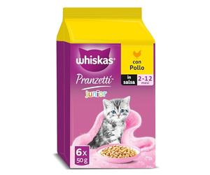 WHISKAS PRANZETTI Cibo Umido in Salsa per Gattini 6x50g Pollo, confezione da 12