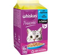 Whiskas Pranzetti Selezione di Pesce 1+ Adulto, Cibo Umido per Gatto, 12 Confezioni ognuna da 6 bustine x 50g (72 Pezzi in Totale)