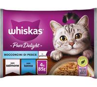 Whiskas Pure Delight Bocconcini di Pesce, 1+ Anni, Cibo Umido per Gatto, Confezione da 4 Bustine da 85 g