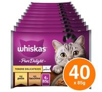 Whiskas Pure Delight Cibo per Gatti Tenere Delicatezze Pollo Tacchino 40 bustine
