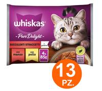 Whiskas Pure Delight Succulenti Straccetti Cibo Gatti Pollo Manzo 52 bustine