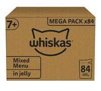 Whiskas Senior 7 + cibo umido per gatti a scelta in gelatina, 84 sacchetti per p