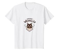 Whisker Wrangler: Arte di Ispirazione Occidentale per Gli Amanti dei Gatti Maglietta, Bambini, Bianco, 10 Anni