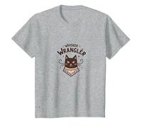 Whisker Wrangler: Arte di Ispirazione Occidentale per Gli Amanti dei Gatti Maglietta, Bambini, Grigio Melange, 6 Anni