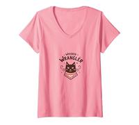 Whisker Wrangler: Arte di Ispirazione Occidentale per Gli Amanti dei Gatti Maglietta con Collo a V, Donna, Rosa, L