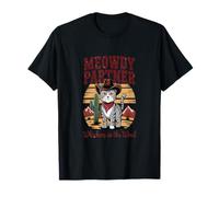 Whiskers partner Meowdy in vento Funny Cat Cowboy Design Maglietta