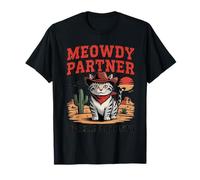 Whiskers partner Meowdy in vento Funny Cat Cowboy Design Maglietta