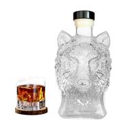 Whiskey Decanter, Glass Liquor Bottle, 4.8x3.7x3.5inches, Wolf-Head Profile, 350ml Capacity, Elegant Design, 350ml, Clear, 1 Piece, Bar, Spirit Storage, Gift for Father, Men, Husband, Dad, Boyfriend