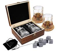 Whisky Stones Set da Regalo da uomo di Pietre e Bicchieri di Whisky, Set di 8 Granito Cubetti di Ghiaccio Riutilizzabil, 2 Bicchieri da Whiskey, Whisky Pietre Set con Sottobicchieri.