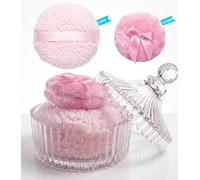 whisrvival 2 spugnette e contenitori, elegante barattolo trasparente con coperchio, mantiene asciutta la cipria, grande 12,7 cm e 8,9 cm, applicatore rosa morbido per una copertura liscia