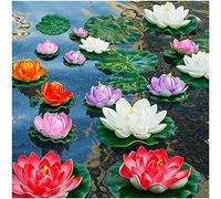 WhistenFla Giglio artificiale per stagno, 27,9 cm e 15,2 cm, fiori artificiali galleggianti in schiuma fiore di loto con cuscinetti di giglio finti, per piscina, giardino, laghetto, acquario, piscina,