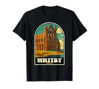 Whitby Yorkshire - Vintage Travel Art dell'iconica Abbazia Maglietta