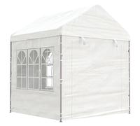White 2,28 x 2,23 x 2,69 m Outdoor Canopy Tent with 4 side walls, tessuto in polietilene resistente ai raggi UV, telaio in acciaio, Easy Pop Up Gazebo for Patio Sun Shade