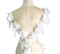 White 3D Chiffon Rose Lace Fabric Flower Pearl Beads Wedding Decor Ribbon DIY Craft 8.5cm Wide(Color2)